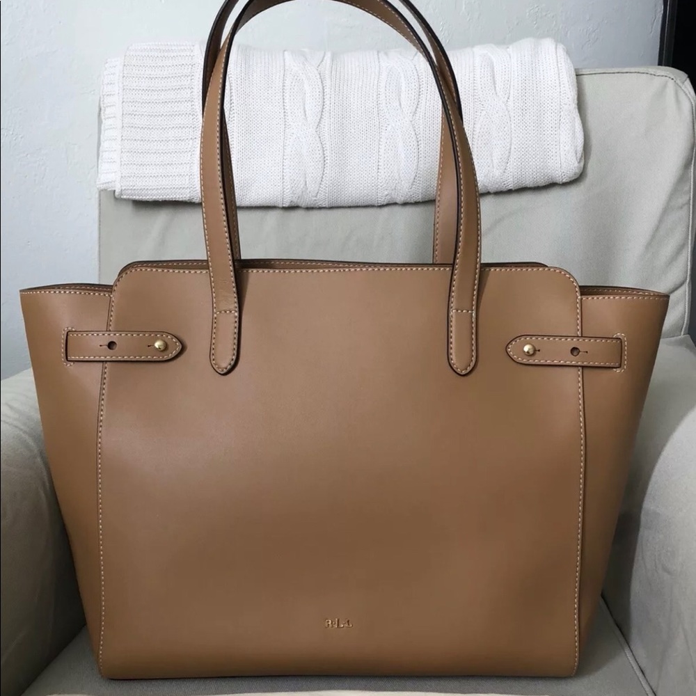 NEW RALPH LAUREN TOTE LEATHER BAG TAN BROWN